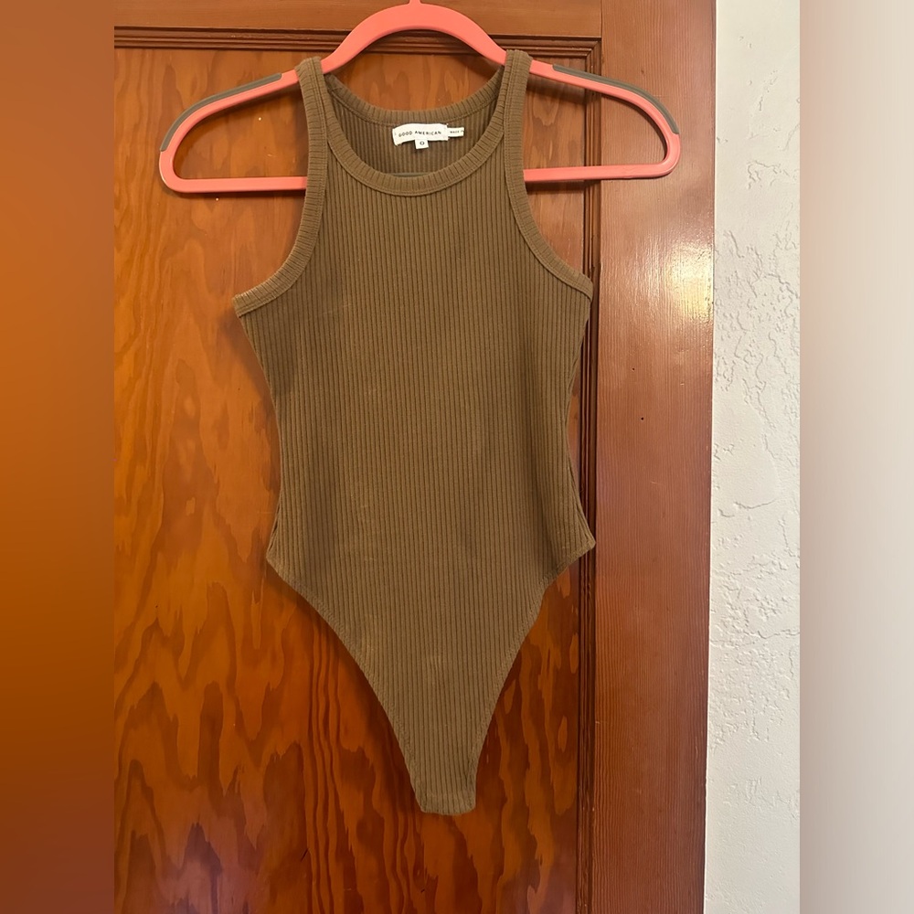 Good American Olive Ribbed Bodysuit